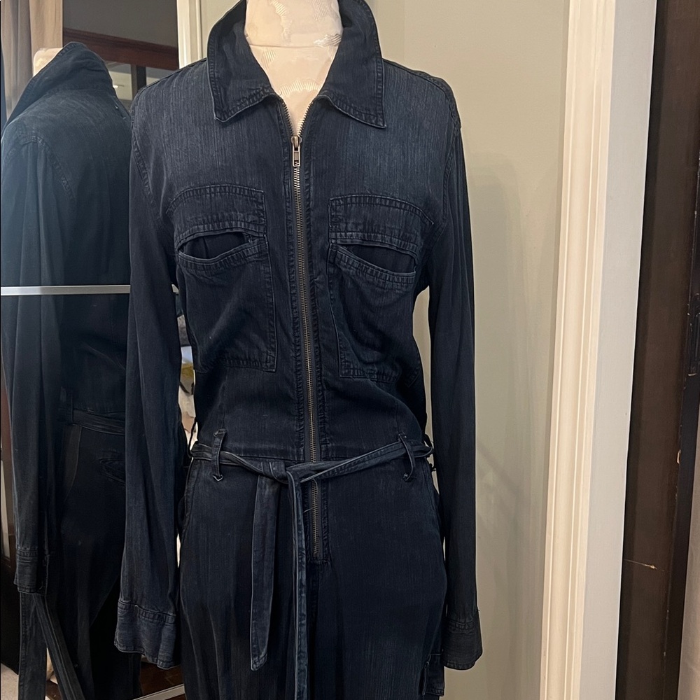 Vintage Havana Dark Navy Zip-Up Utility Jumpsuit with Tie Belt - Picture 3 of 6